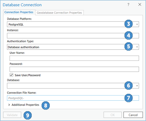 The Database Connection dialog box