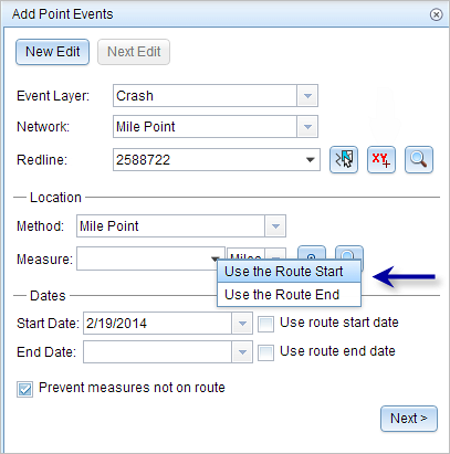 Entering the measure for a new point event